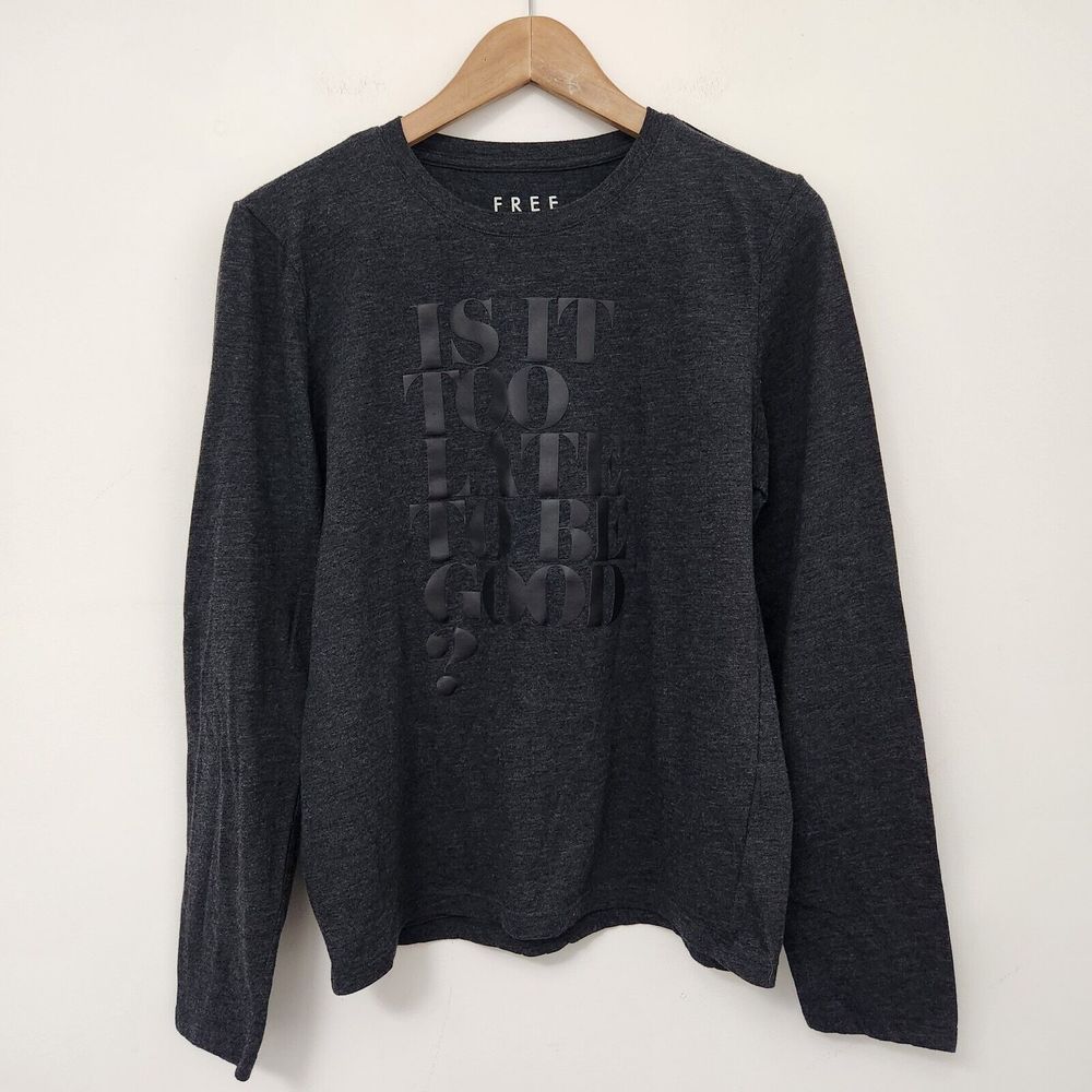 FREE STATE Women's Dark Gray Text Print Slim Fit Crew Neck T Shirt Size XL